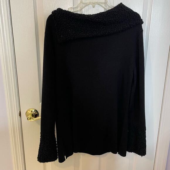 Dana Buchman XL Sweater Merino Wool Black Asymmetrical Yoke - Picture 4 of 9